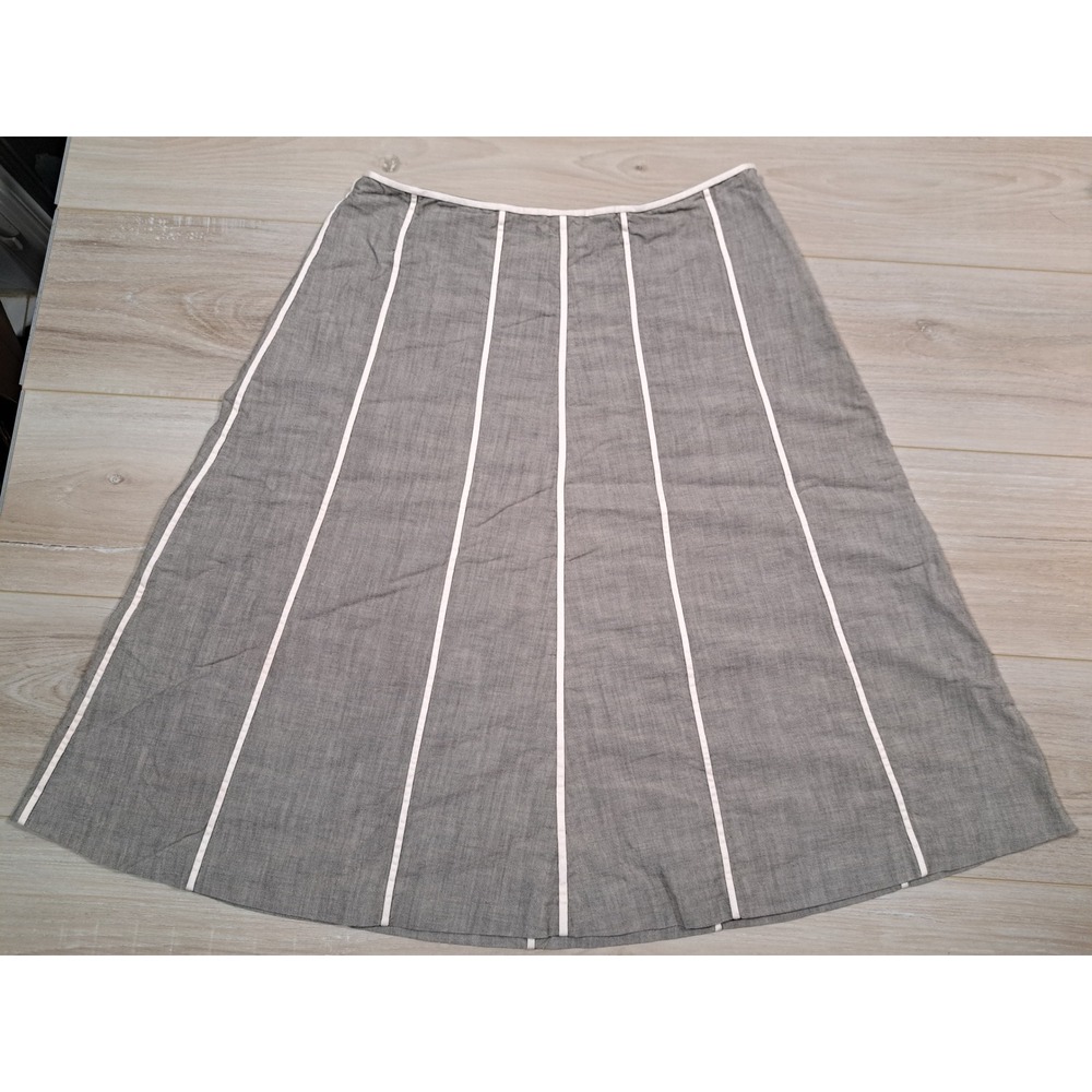 J.Crew Womens Grey Cotton Paneled A-Line Midi Skirt with Cream Piping Size‎ 8